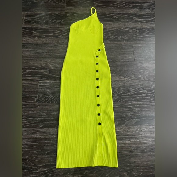 Self Portrait One - Shoulder Ribbed Knit Midi Dress Lime US 4 - Picture 4 of 6